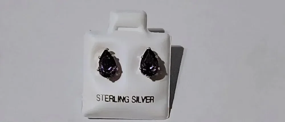NEW~2Ct Pear Cut Bolivian Amethyst Gemstone Stud Earrings~.925 Sterling Silver